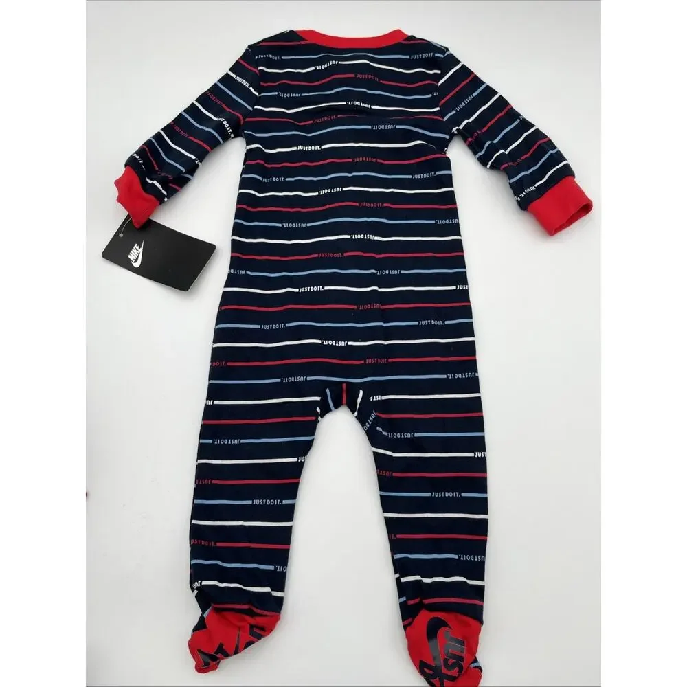 NEW with Tags!! NIKE Baby Boy Graphic JUST DO IT Footed Zip Coverall. Size 6M.